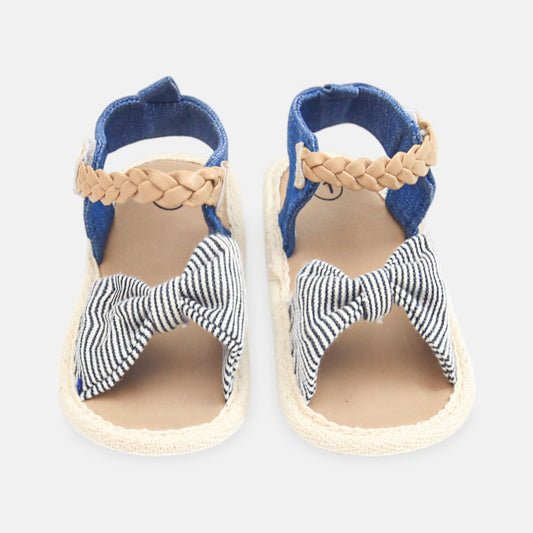 GIRL PRE WALKER SANDAL NAVY STRIPED BOWS