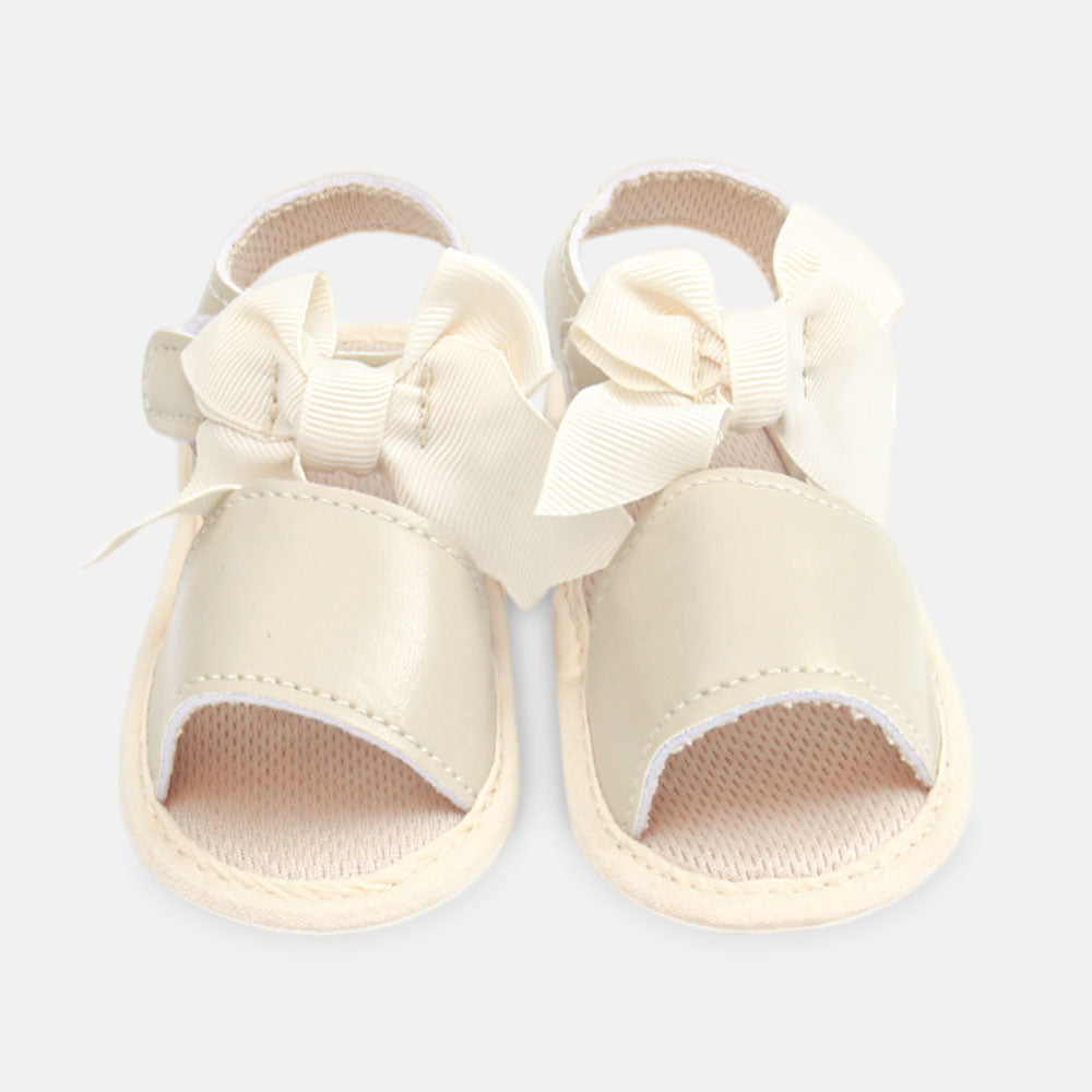 GIRL PRE WALKER SANDAL FAWN WITH BOWS