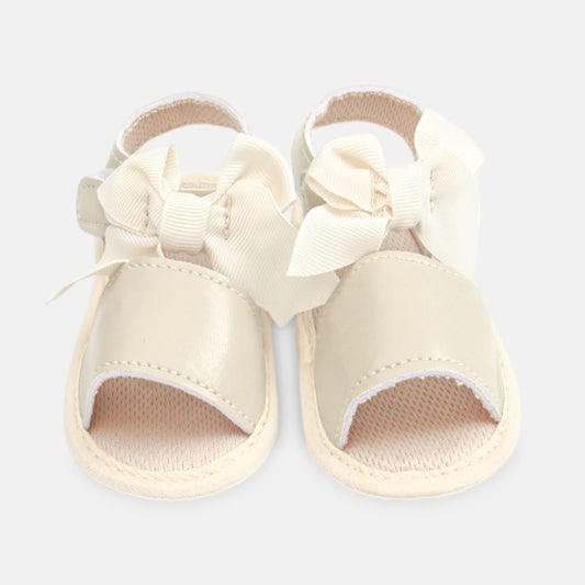 GIRL PRE WALKER SANDAL FAWN WITH BOWS