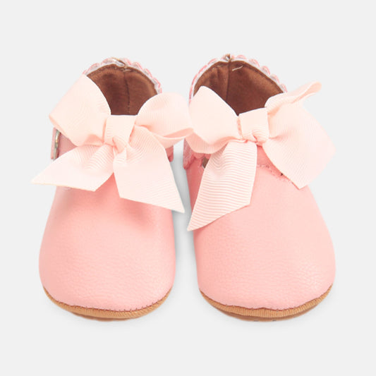 GIRL PRE WALKER SHOES LIGHT PINK TEXTURED WITH BOWS
