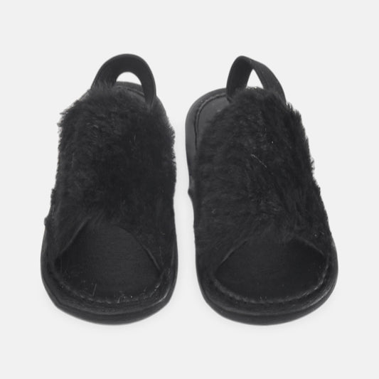 GIRL PRE WALKER SANDAL BLACK FURRY SLIP-ON