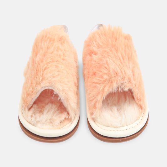 GIRL PRE WALKER SANDAL ORANGE FURRY SLIP-ON