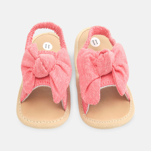 GIRL PRE WALKER SANDAL PINK FABRIC WITH BOWS