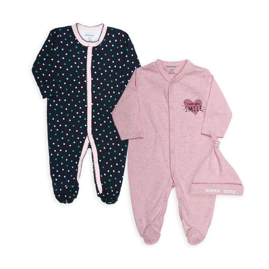 ROMPER GIRLS PK-2 & HAT PINK POLKA DOT
