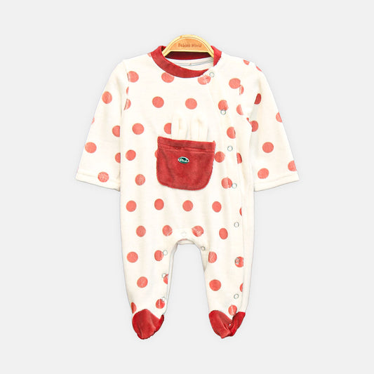 GIRL ROMPER RUBY DOT FLEECE FOOTED