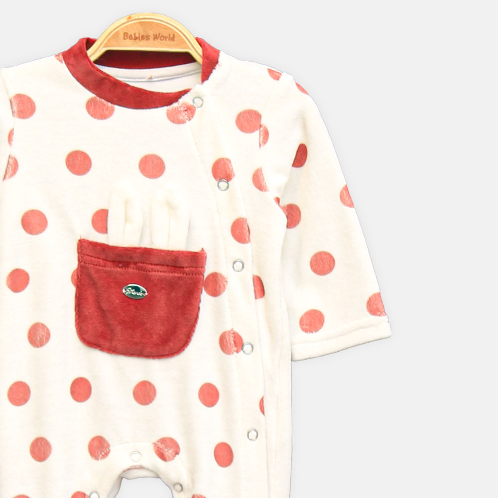 GIRL ROMPER RUBY DOT FLEECE FOOTED