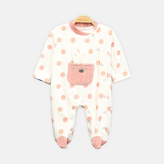 GIRL ROMPER RUBY DOT FLEECE FOOTED