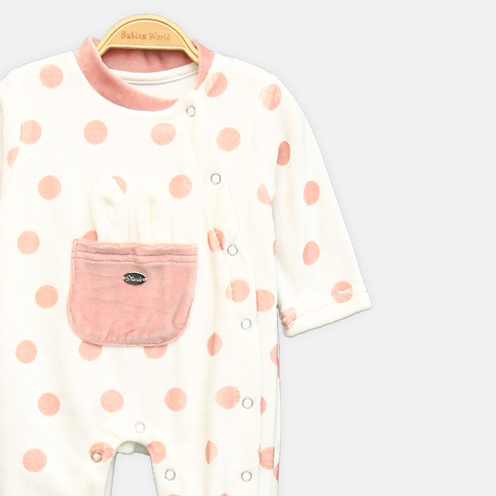 GIRL ROMPER RUBY DOT FLEECE FOOTED