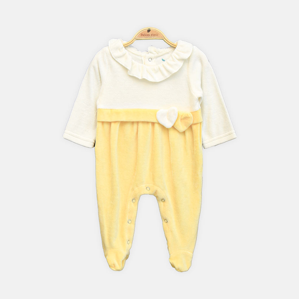GIRL ROMPER YELLOW & IVORY RUFFLE-COLLAR