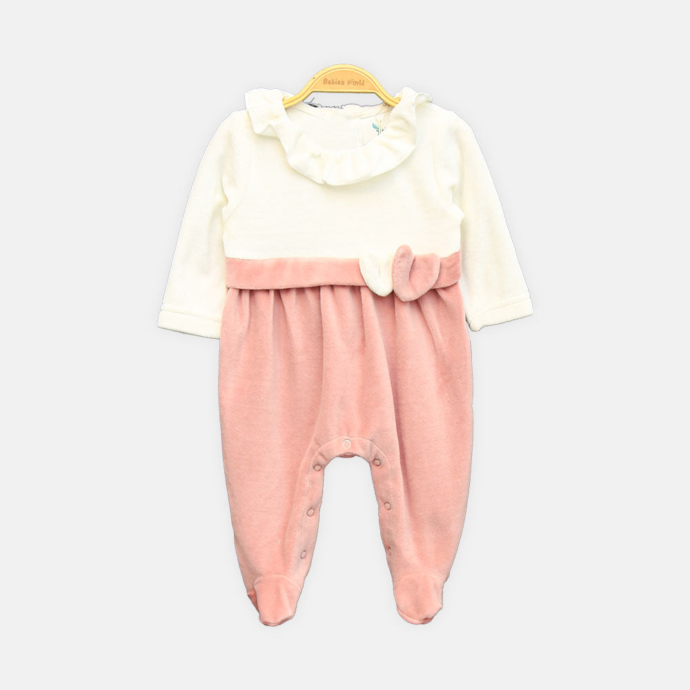 GIRL ROMPER PINK & IVORY RUFFLE-COLLAR
