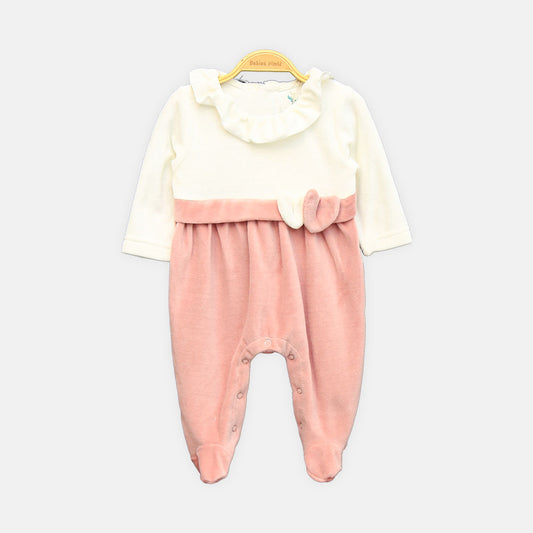 GIRL ROMPER PINK & IVORY RUFFLE-COLLAR