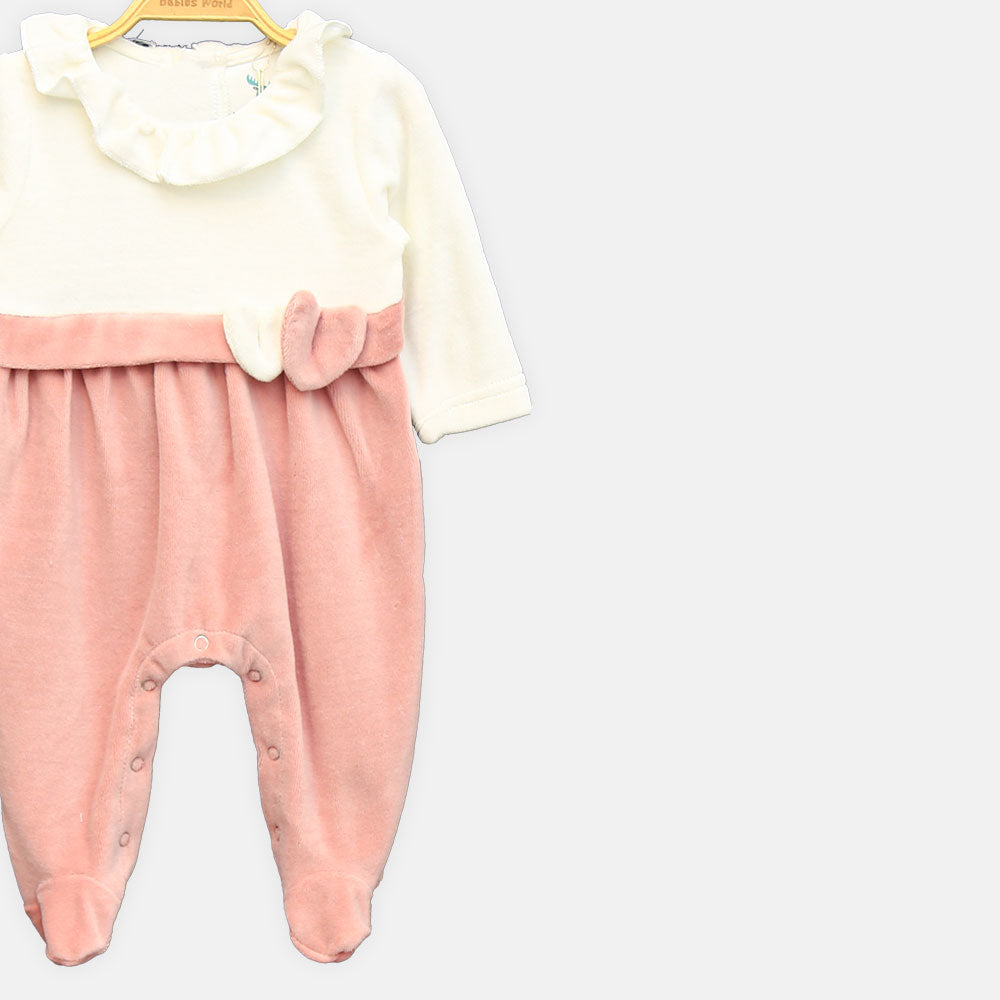 GIRL ROMPER PINK & IVORY RUFFLE-COLLAR