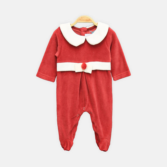 GIRL ROMPER RUSTIC RED BUNNY PETER-PAN COLLAR