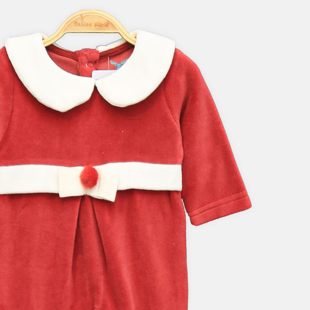GIRL ROMPER RUSTIC RED BUNNY PETER-PAN COLLAR