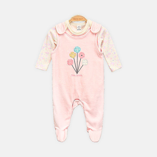 GIRL ROMPER PINK VELVET-TOUCH FOOTED