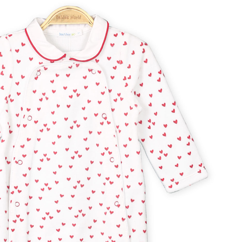 GIRL ROMPER WHITE FLEECE HEARTS