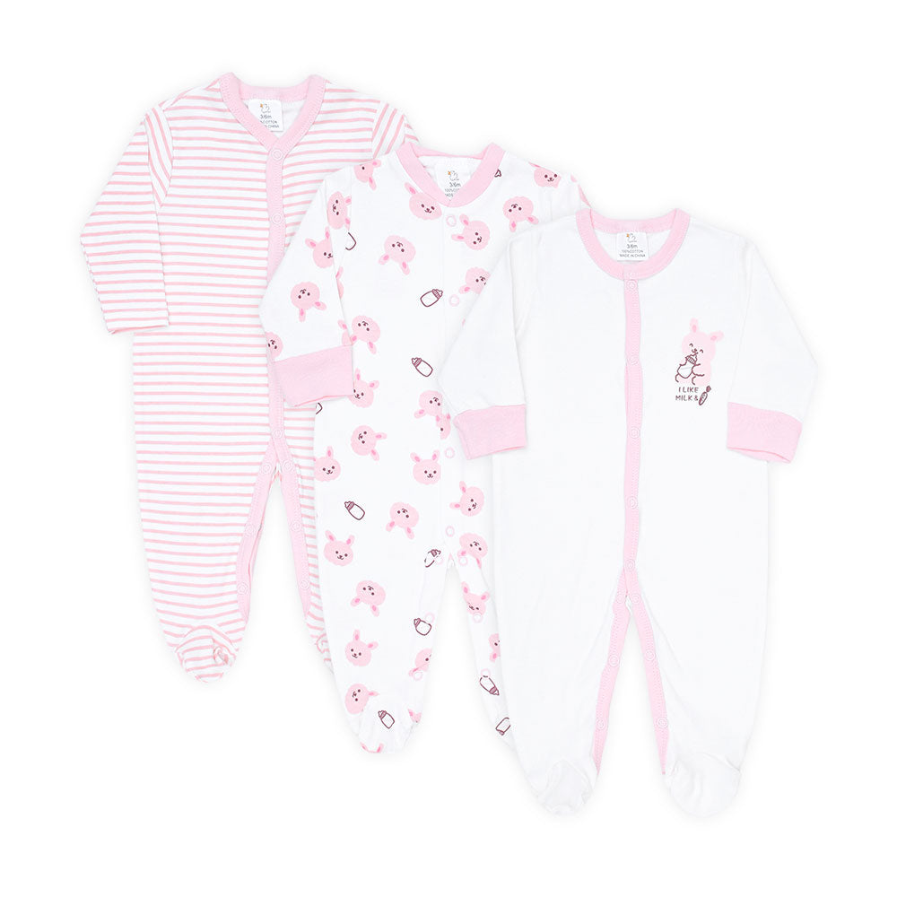ROMPER GIRLS PK-3 PINK BUNNY STRIPED