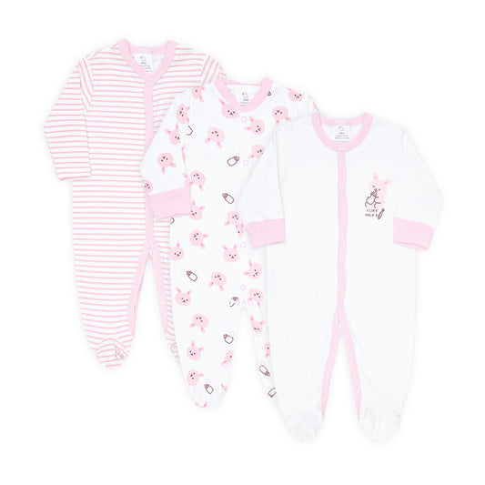 ROMPER GIRLS PK-3 PINK BUNNY STRIPED