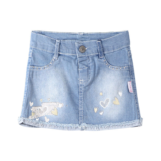 GIRL SKIRT JEANS DENIM HEARTS