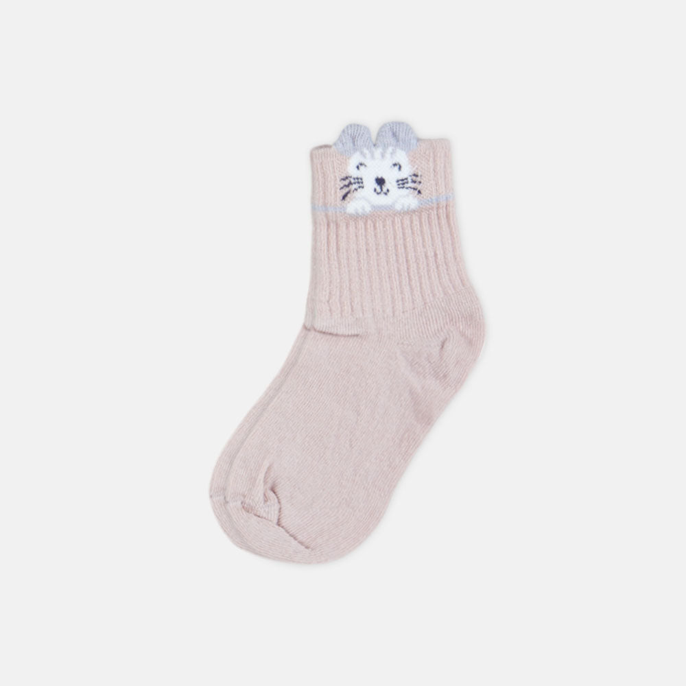 GIRL SOCKS ROSY PINK CAT PRINT ANKLE