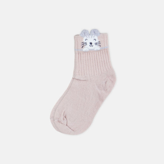 GIRL SOCKS ROSY PINK CAT PRINT ANKLE