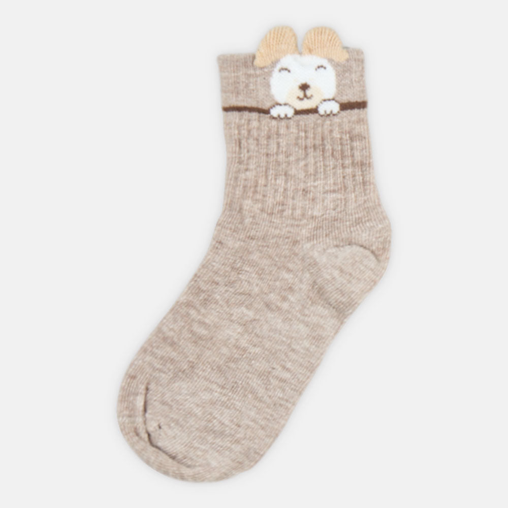 GIRL SOCKS LIGHT BROWN BUNNY PRINT ANKLE