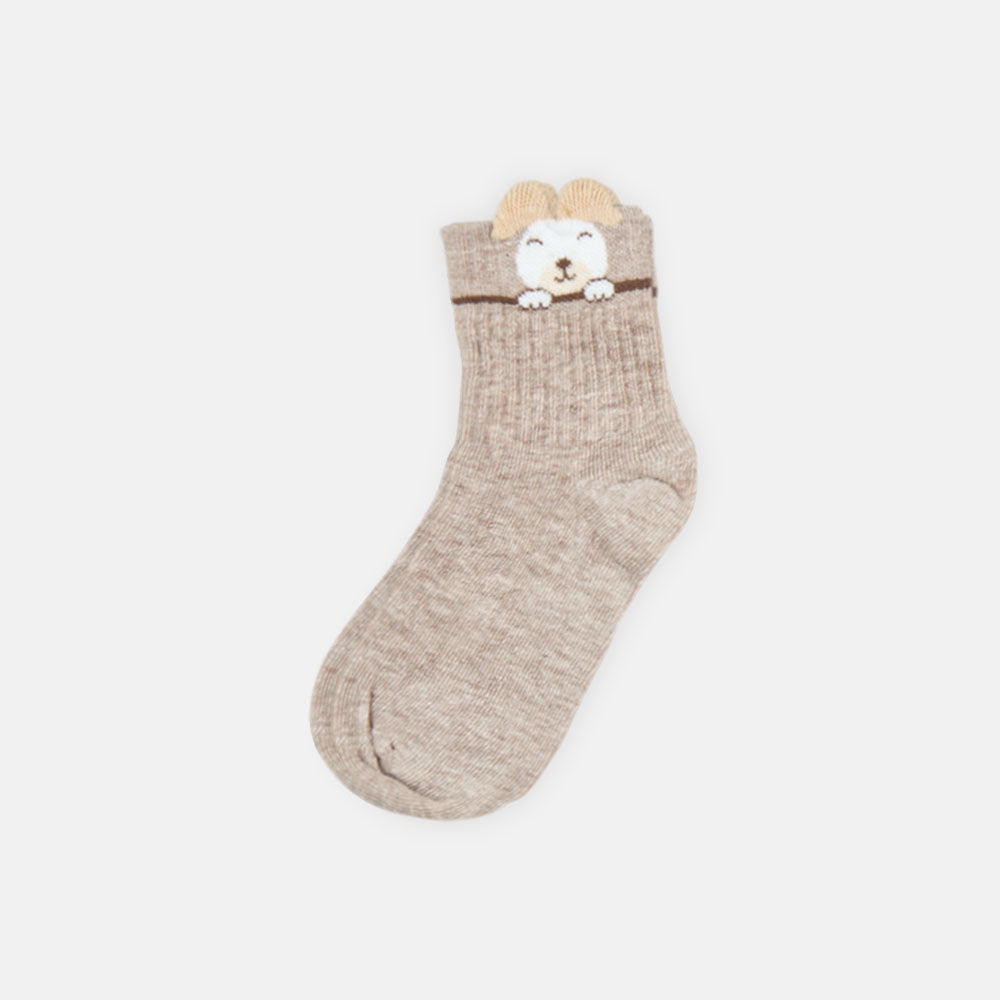 GIRL SOCKS LIGHT BROWN BUNNY PRINT ANKLE