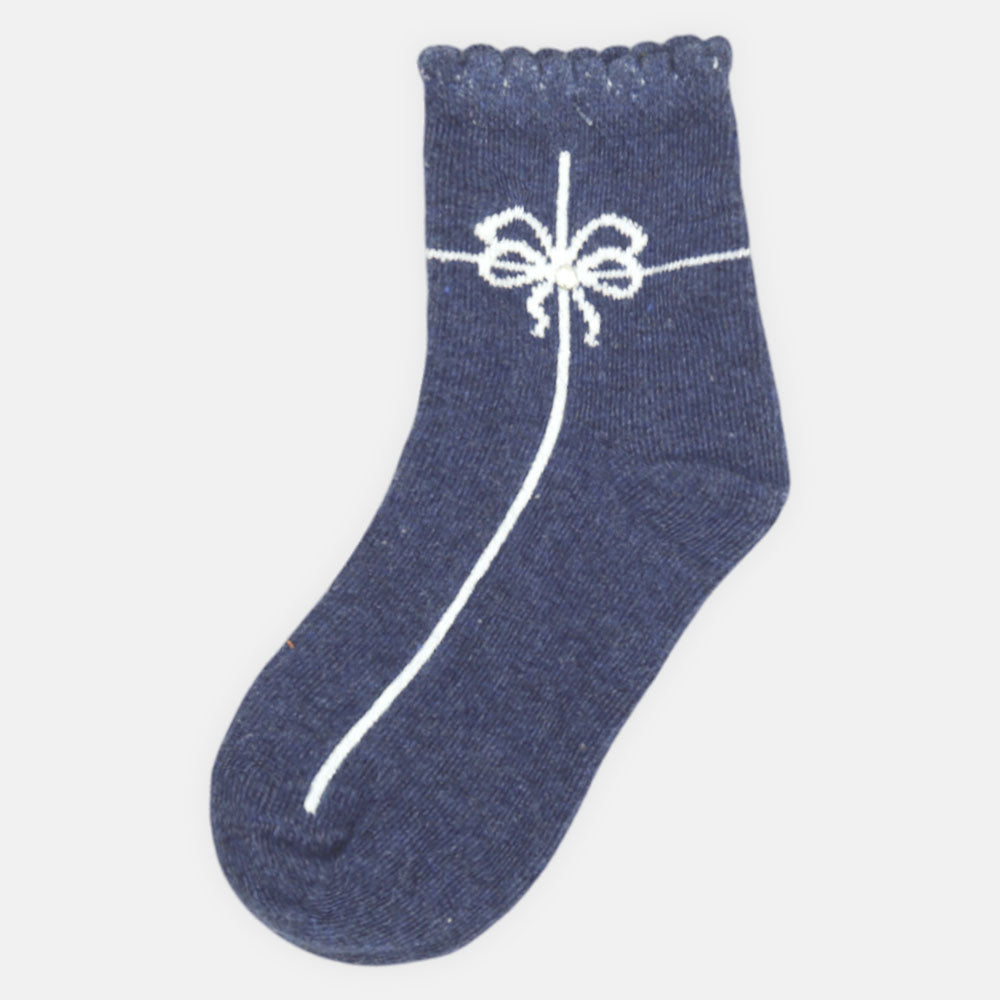 GIRL SOCKS NAVY BLUE CRINKLE LINED BOW DETAIL