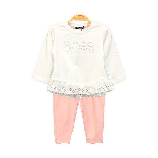 GIRL SUIT WHITE HUGO BOSS EYELET TRIM