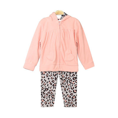 GIRL SUIT W/JACKET PEACH FLEECE PRINTED