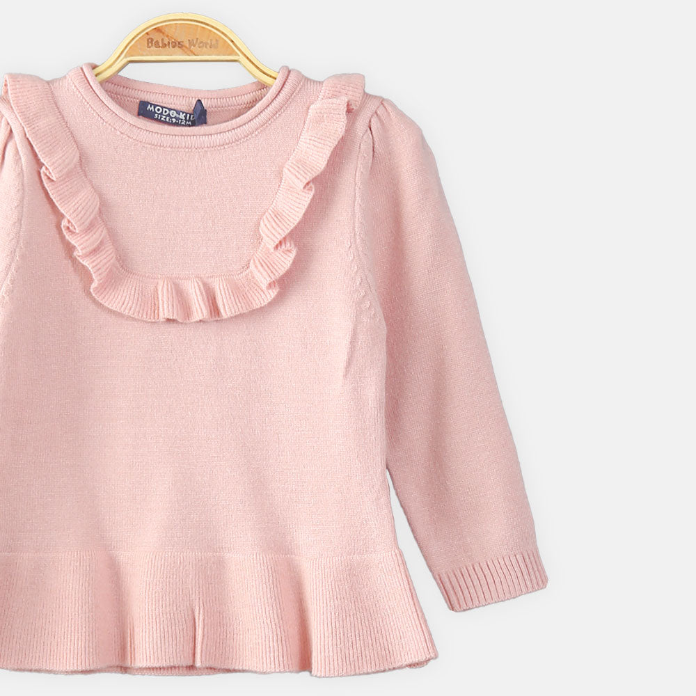 GIRL SWEATER ROSE PINK RUFFLE