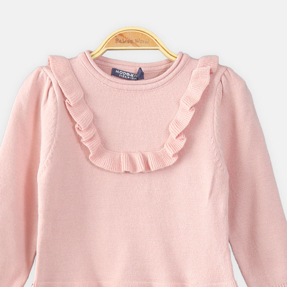 GIRL SWEATER ROSE PINK RUFFLE