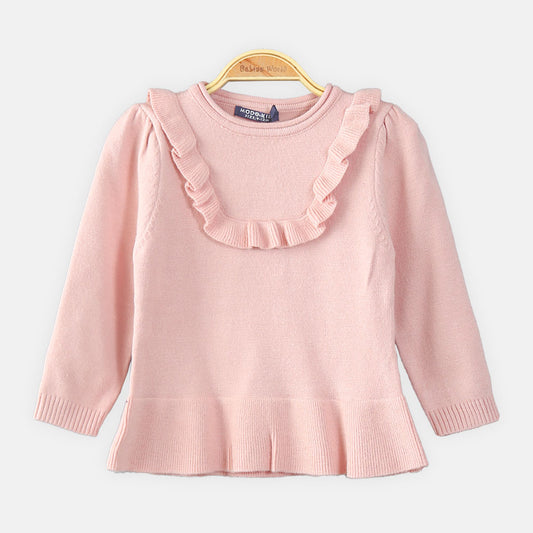 GIRL SWEATER ROSE PINK RUFFLE