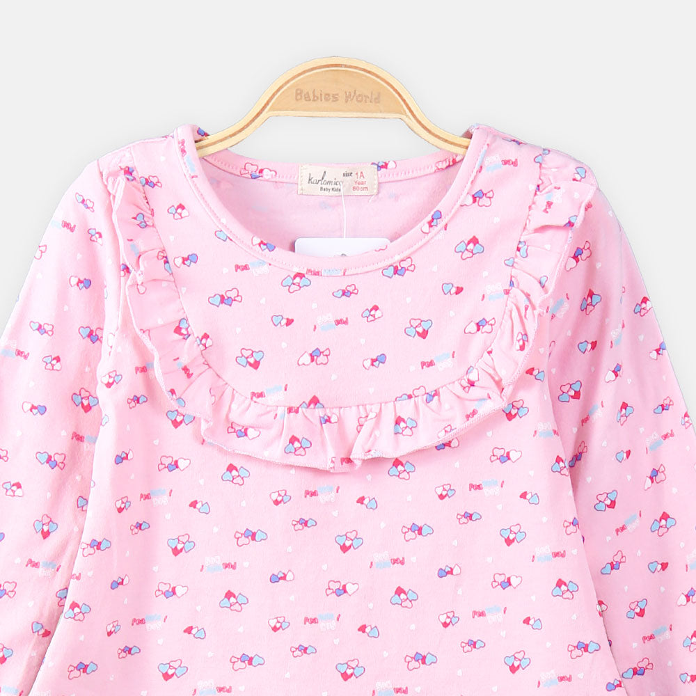 GIRL T-SHIRT PINK HEART PRINTED