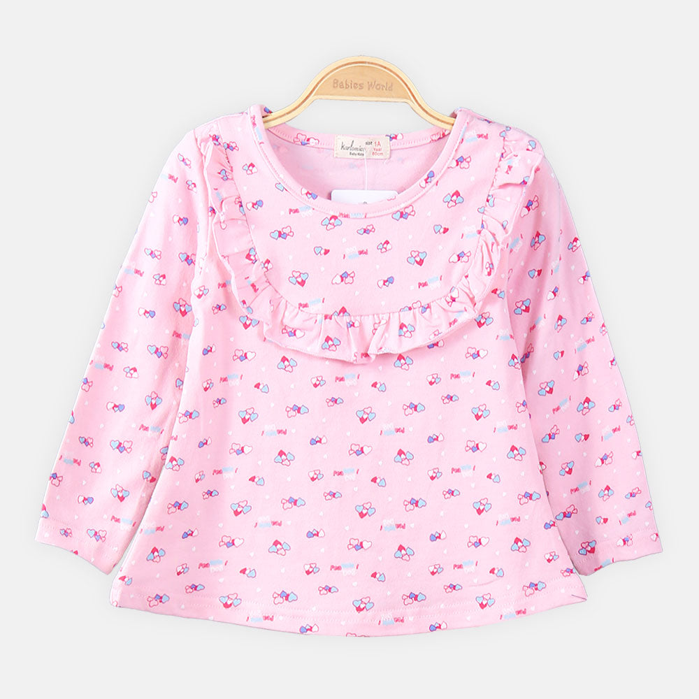 GIRL T-SHIRT PINK HEART PRINTED