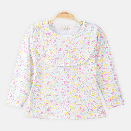 GIRL T-SHIRT WHITE FLORAL PRINTED
