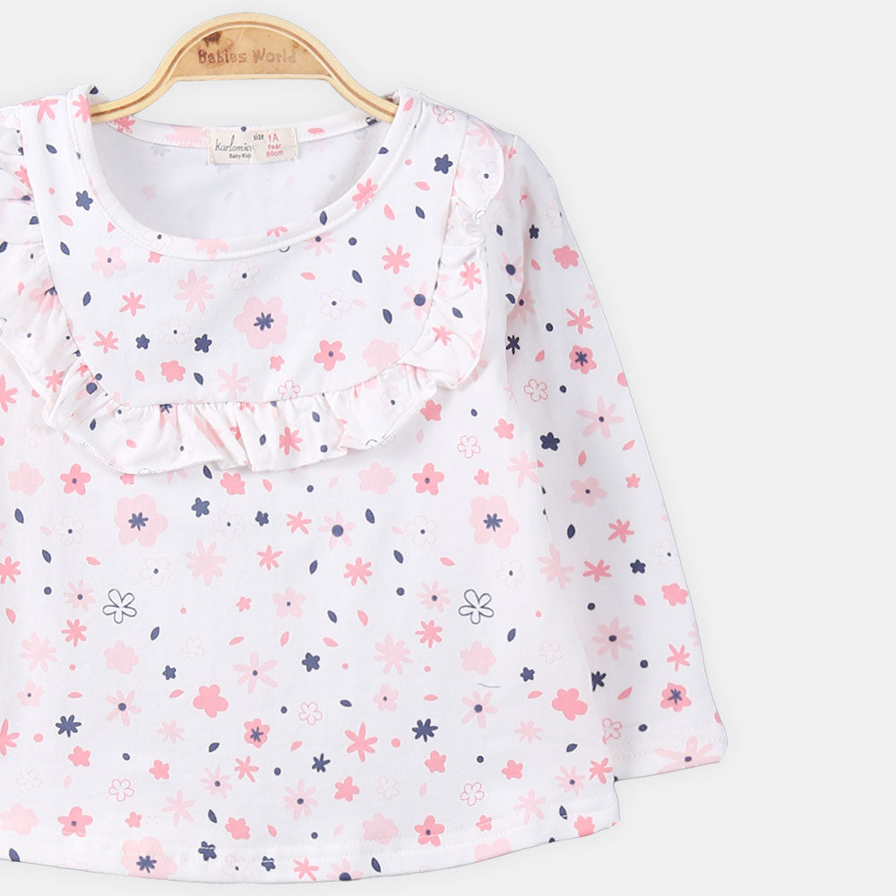 GIRL T-SHIRT WHITE BIG FLOWER PRINTED