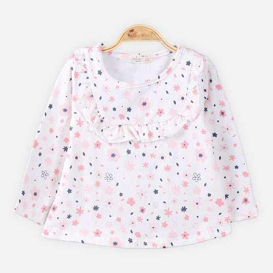 GIRL T-SHIRT WHITE BIG FLOWER PRINTED