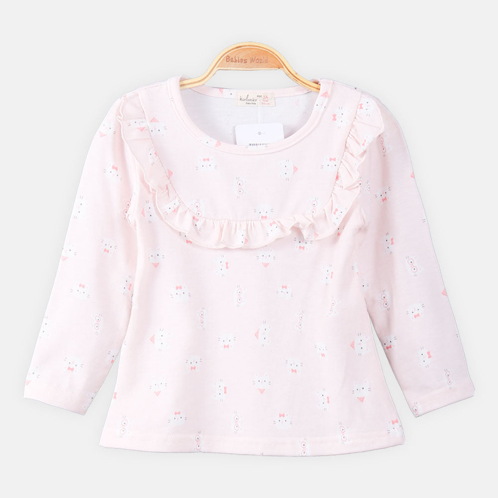 GIRL T-SHIRT PINK KITTY PRINTED