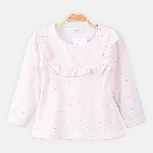 GIRL T-SHIRT PINK KITTY PRINTED