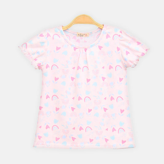 GIRL T-SHIRT PINK RAINBOW BLOOM