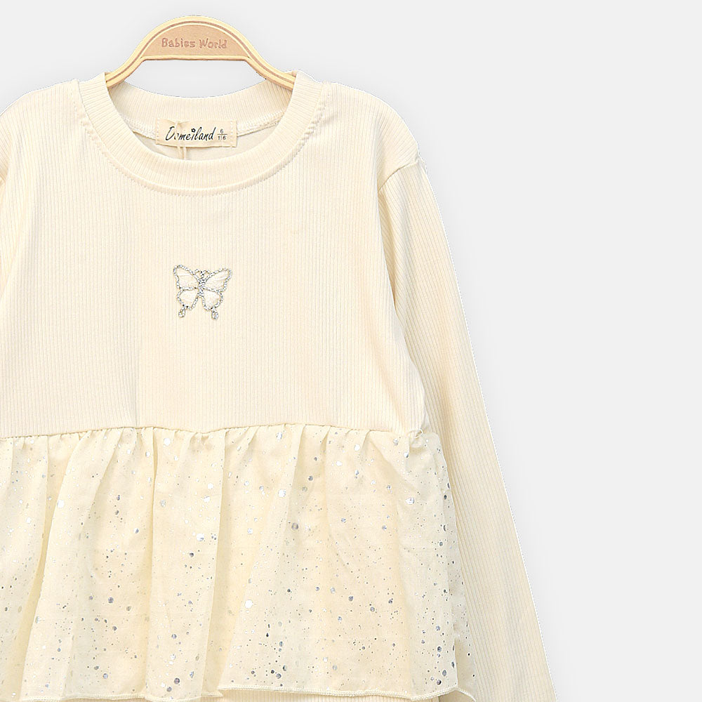 GIRL T-SHIRT CREAM BUTTERFLY PEPLUM