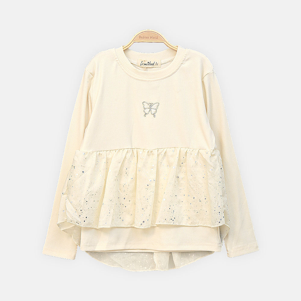 GIRL T-SHIRT CREAM BUTTERFLY PEPLUM