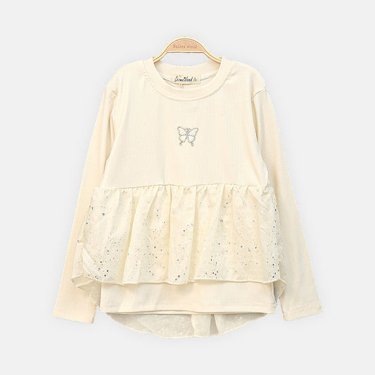 GIRL T-SHIRT CREAM BUTTERFLY PEPLUM