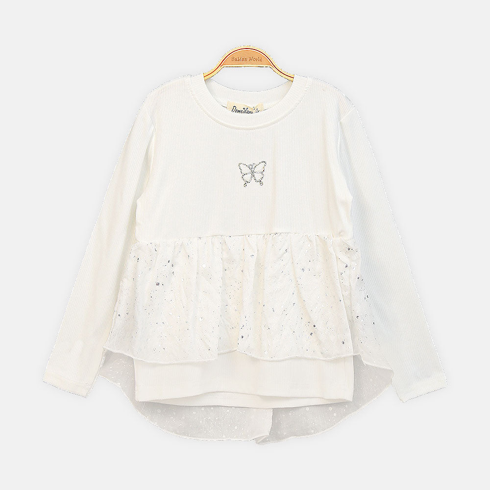 GIRL T-SHIRT WHITE BUTTERFLY PEPLUM