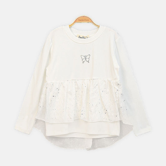 GIRL T-SHIRT WHITE BUTTERFLY PEPLUM