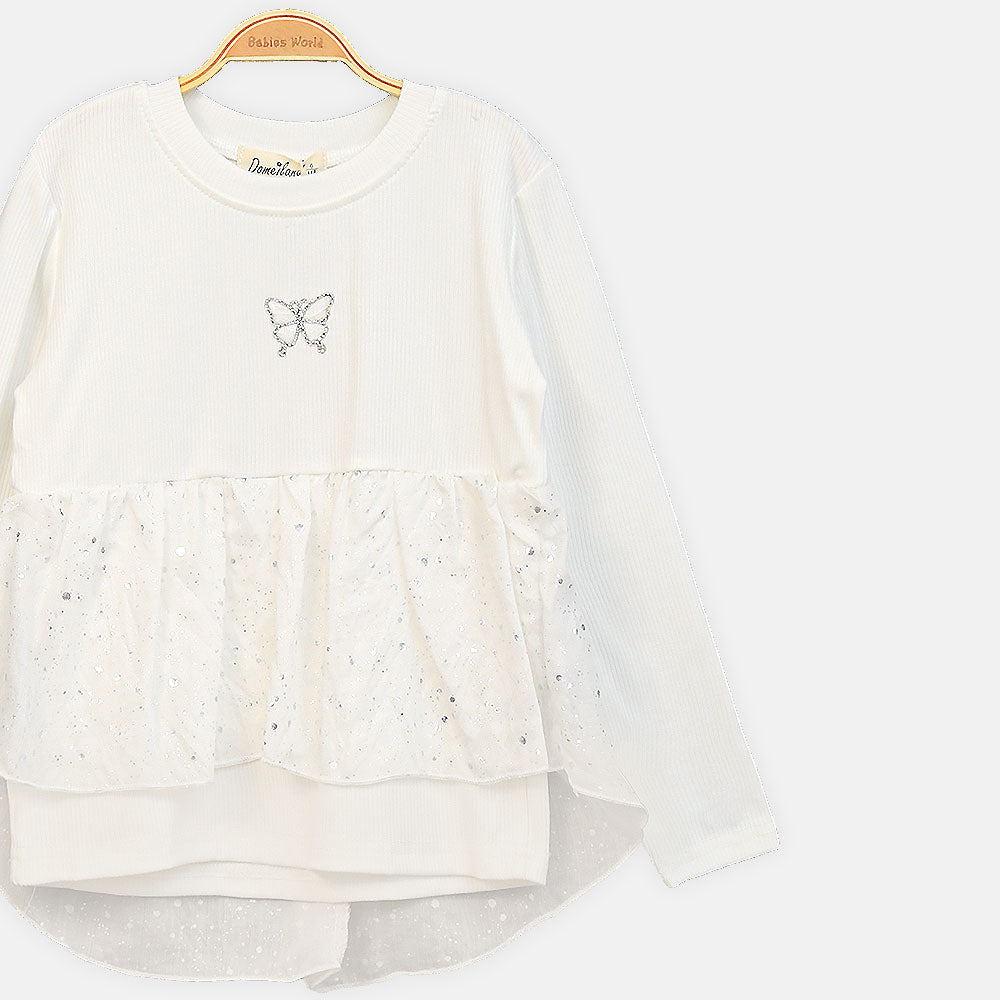 GIRL T-SHIRT WHITE BUTTERFLY PEPLUM