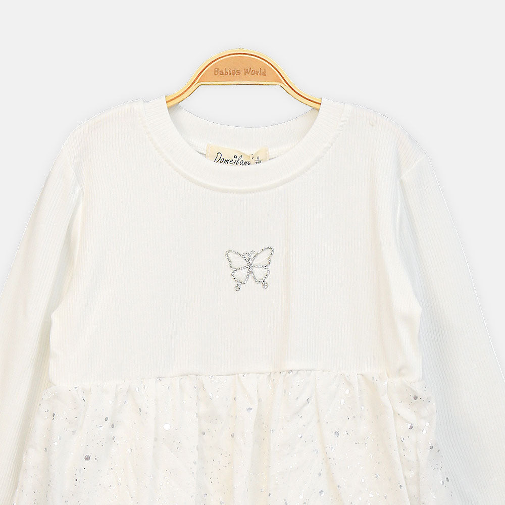 GIRL T-SHIRT WHITE BUTTERFLY PEPLUM