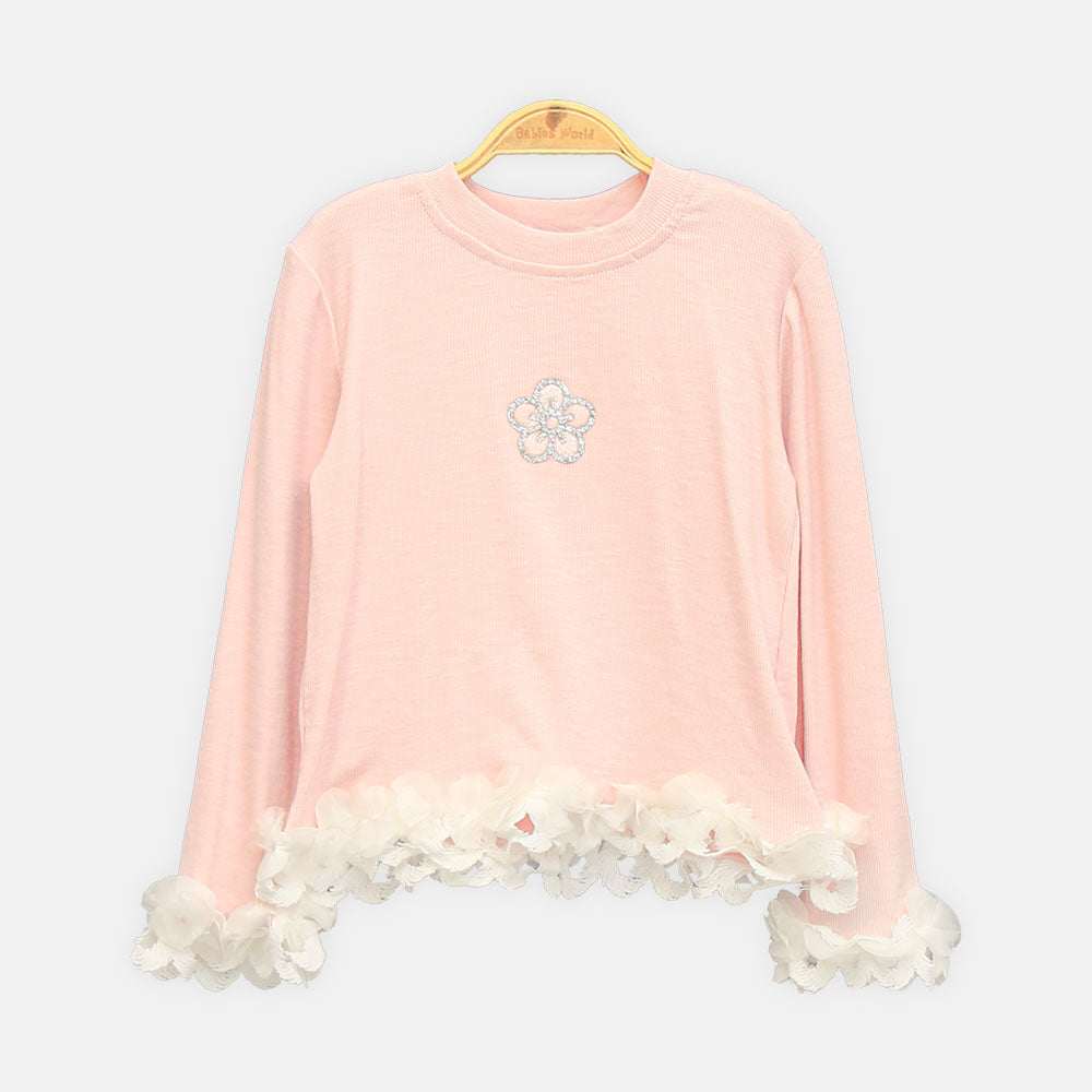 GIRL T-SHIRT PINK FLOWER RUFFLE