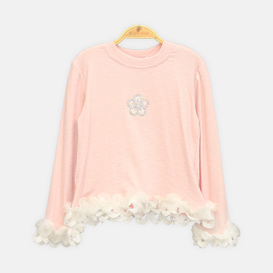 GIRL T-SHIRT PINK FLOWER RUFFLE